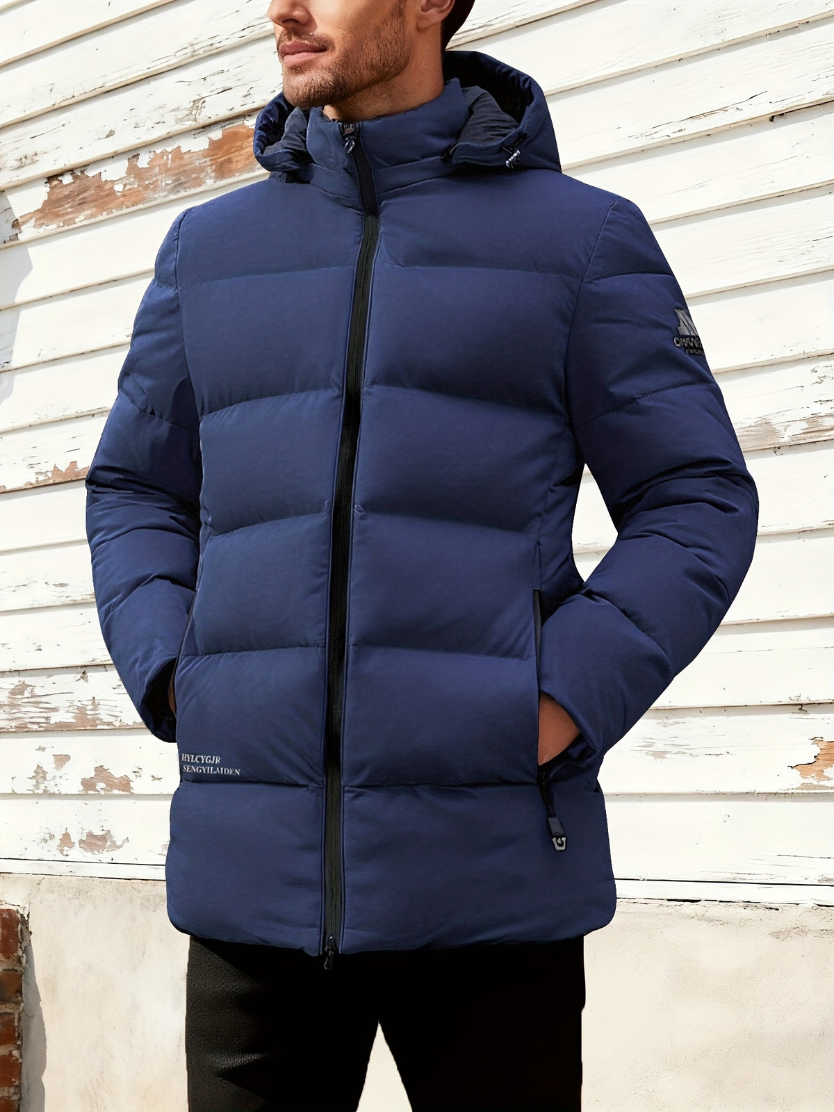 Manteau pour homme, à capuche, bleu