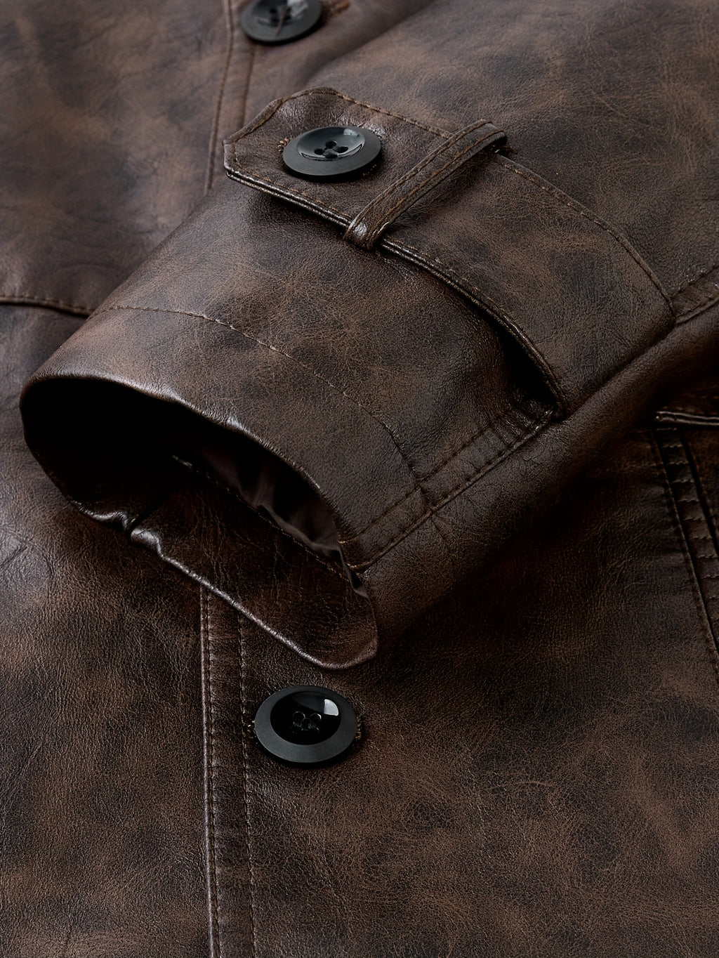 Manteau Homme Mi-Long Boutonné à Revers, Veste Rétro Facile et Décontractée en PU, photo 9