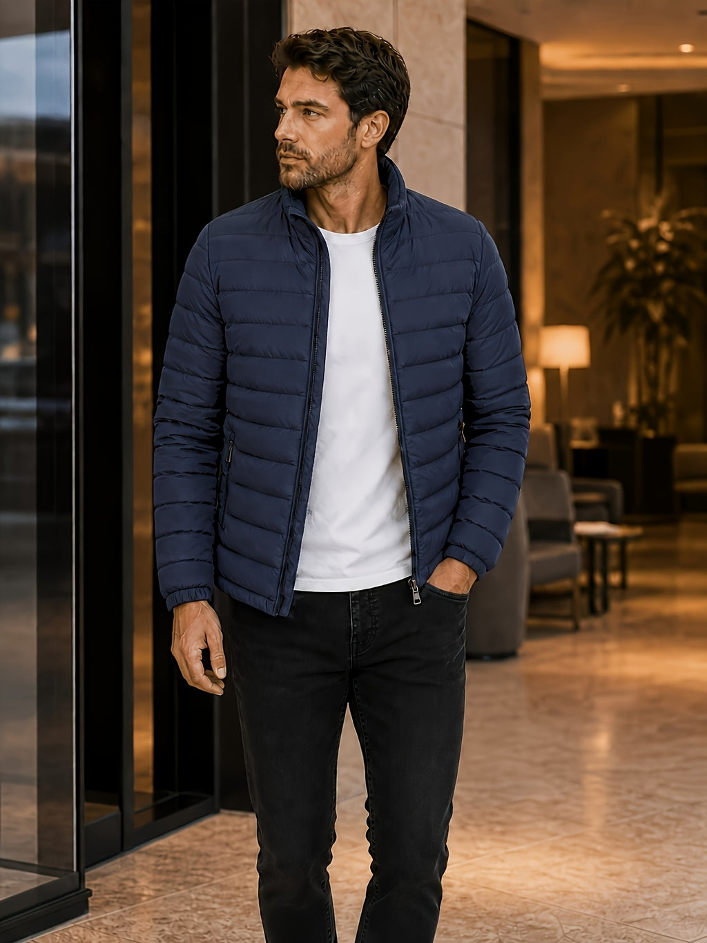 Veste pour homme, à col montant, gris