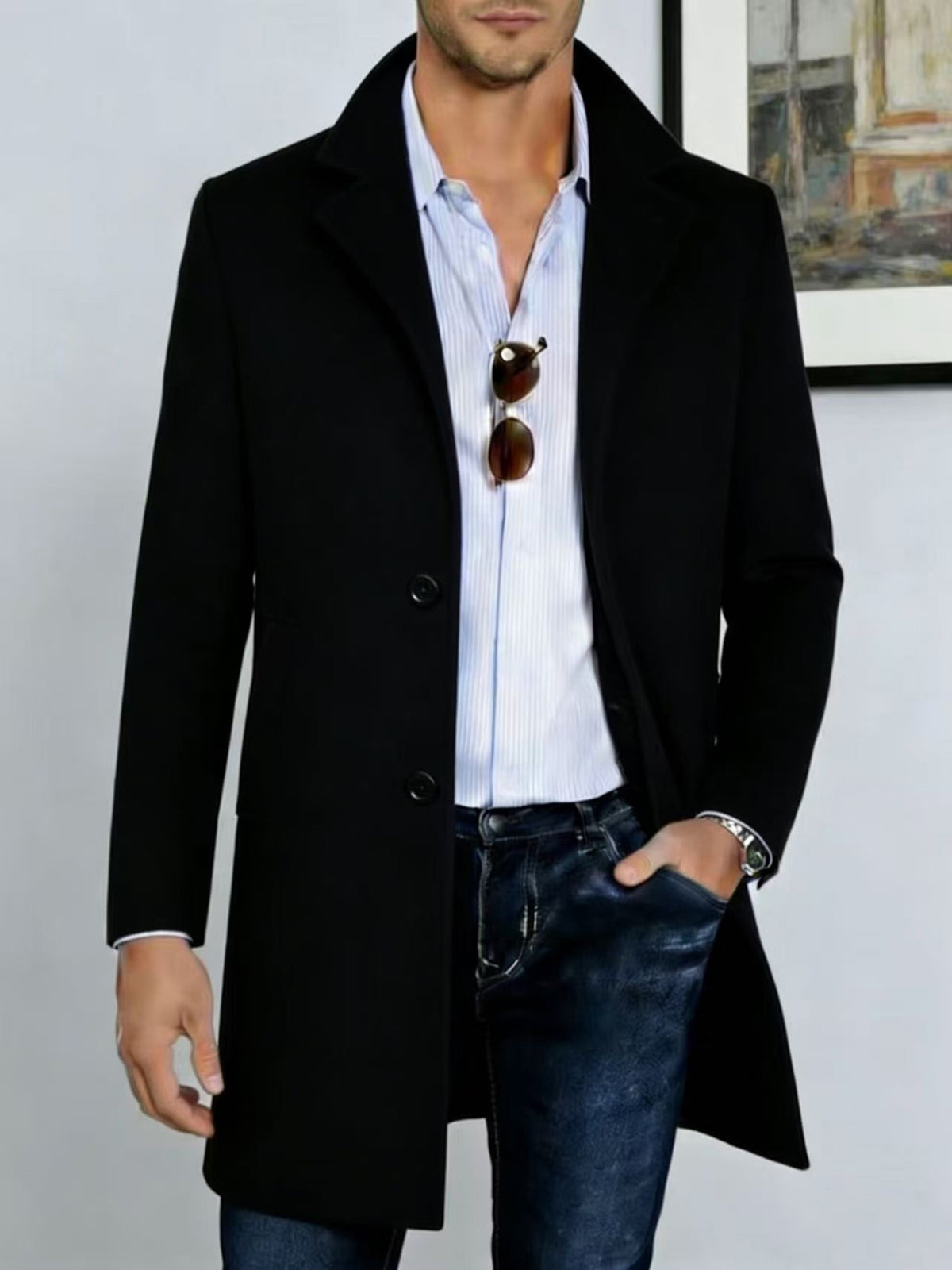 Manteau pour homme, à revers, kaki