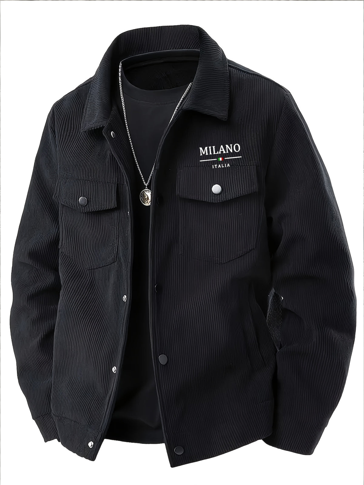 Veste pour homme, velours côtelé, à revers, kaki
