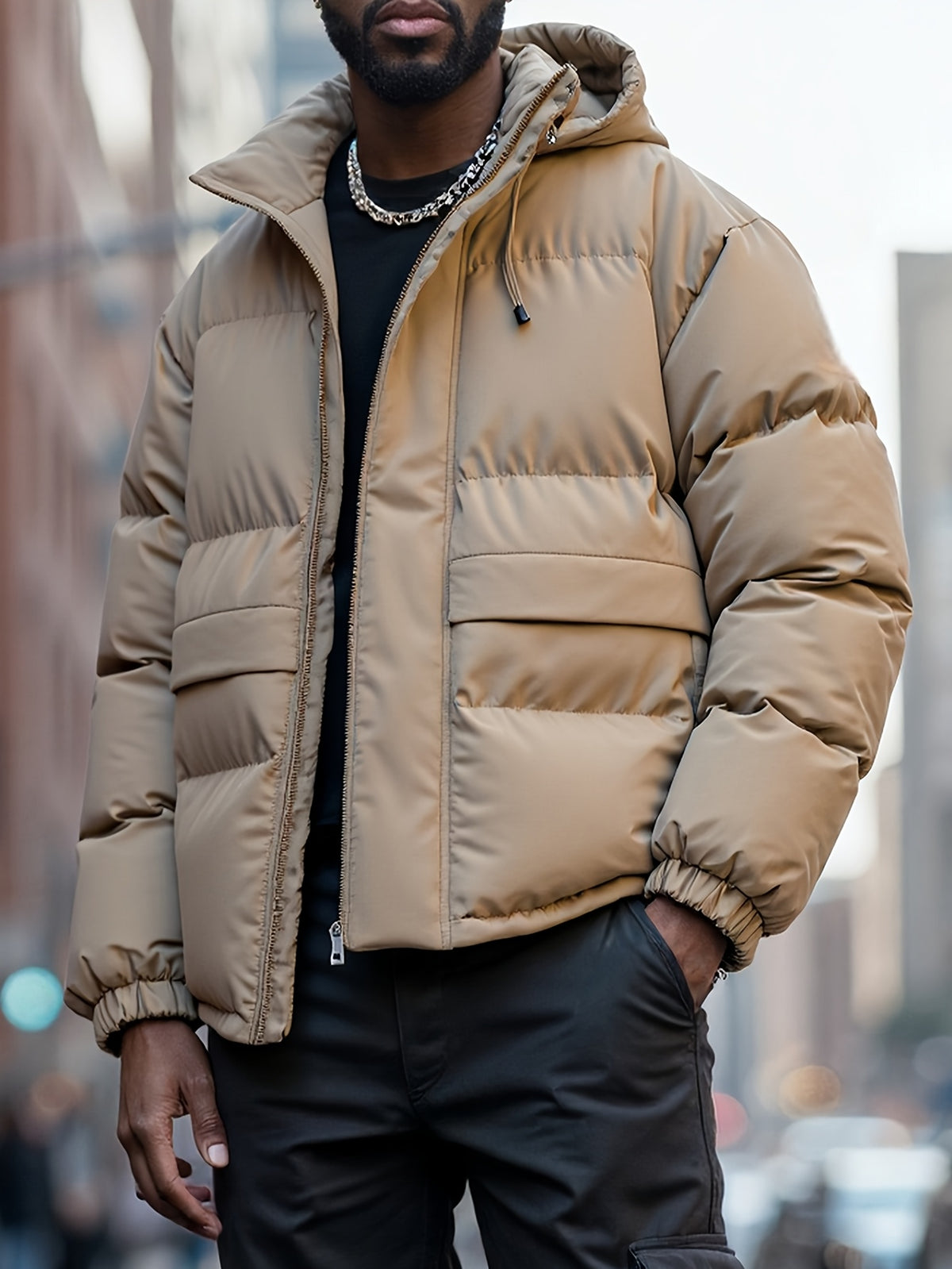 Veste pour homme, à capuche, beige