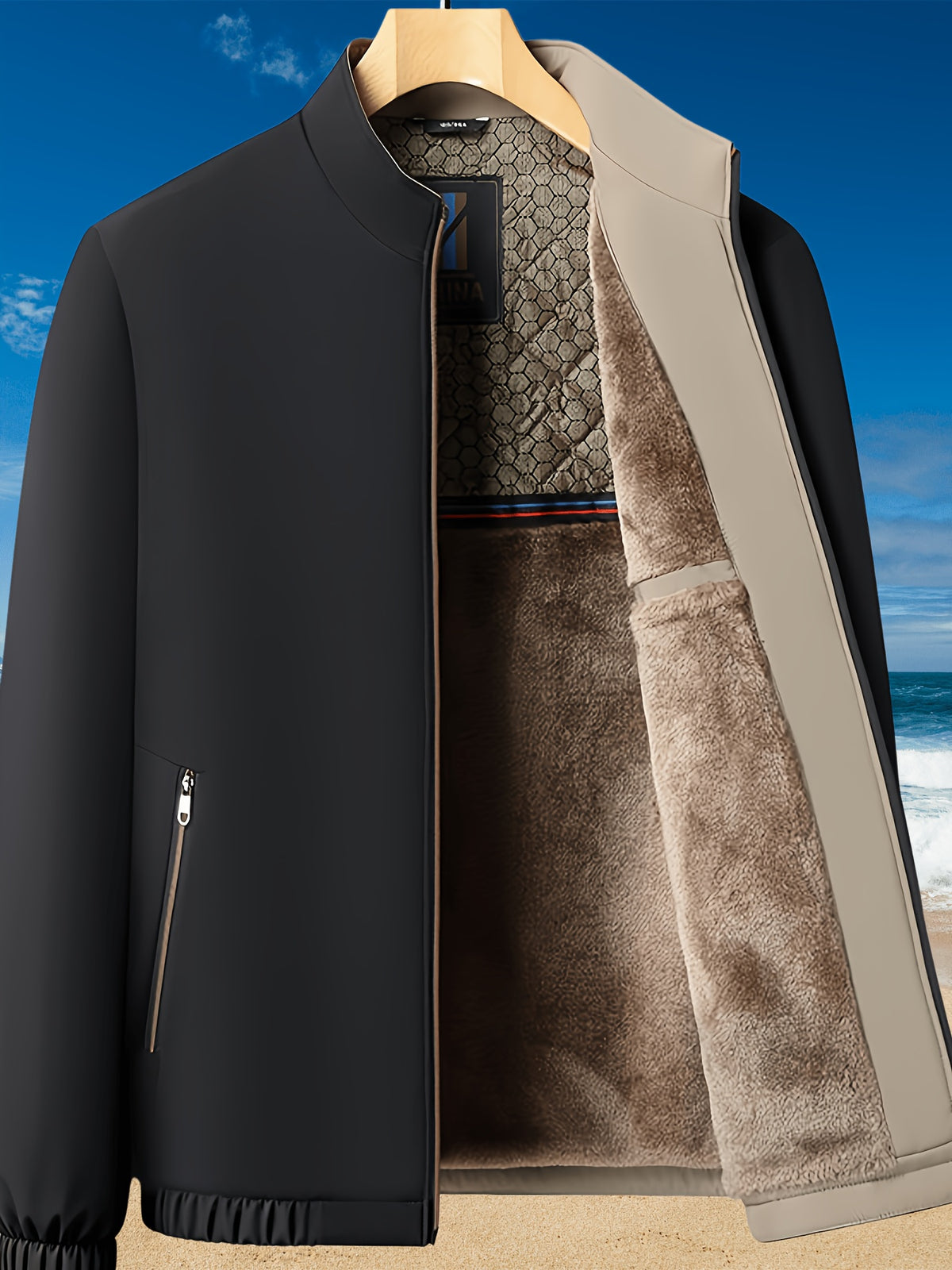 Veste pour homme, à col montant, jd1008 xingwang - doublure en polaire 401 bleu marine