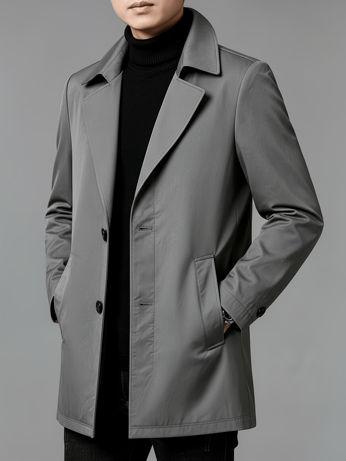 Trench pour homme, à revers, col montant