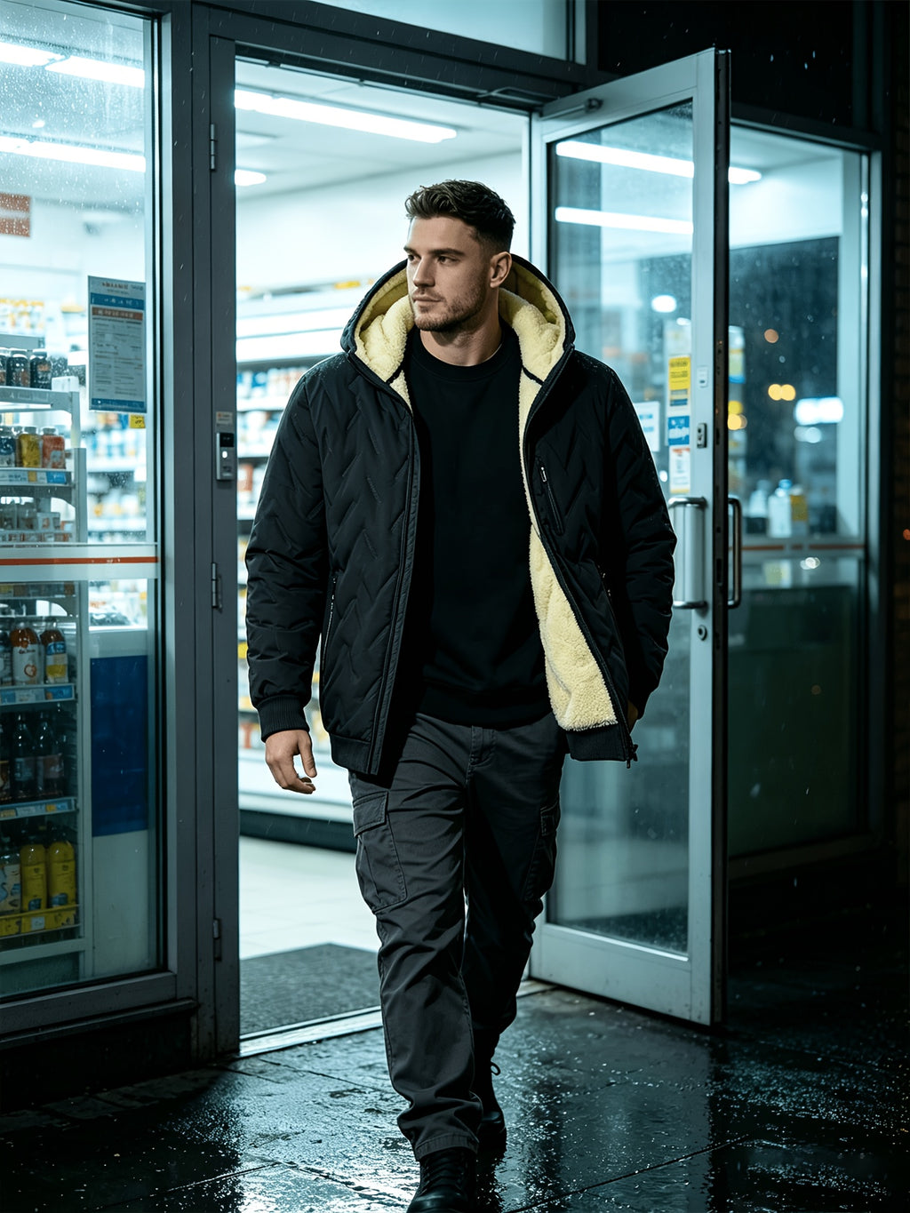 Veste matelassée pour homme, polaire, à capuche, gris