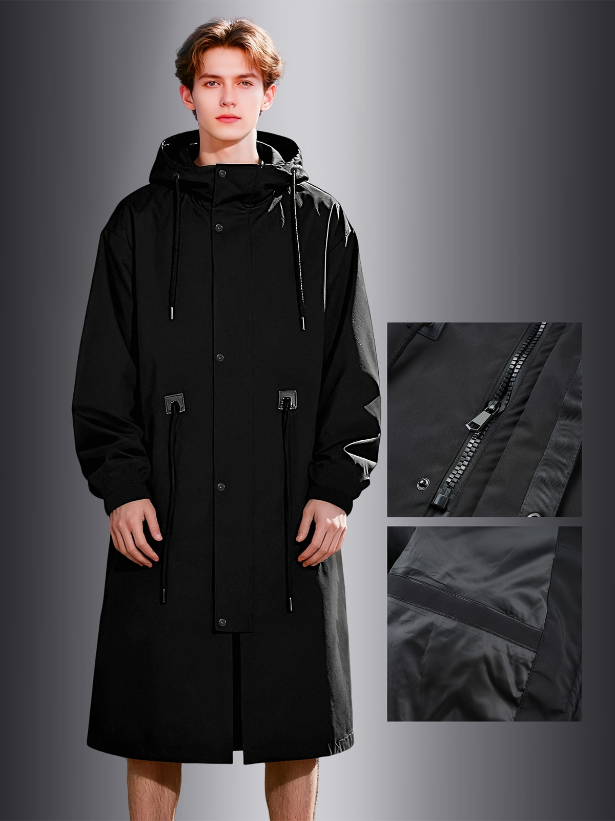 Trench pour homme, à capuche, col montant