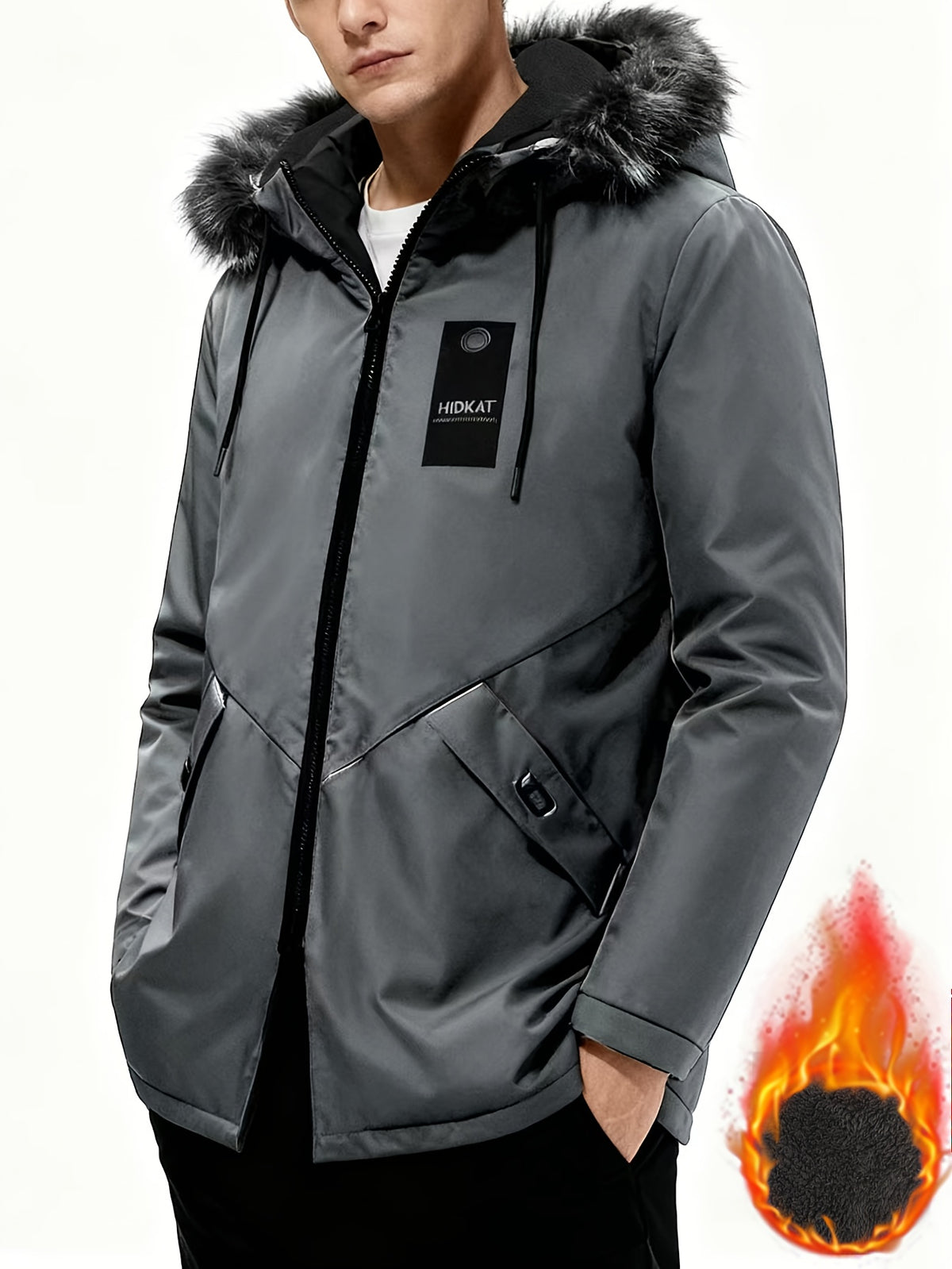 Manteau matelassé pour homme, à capuche, gris
