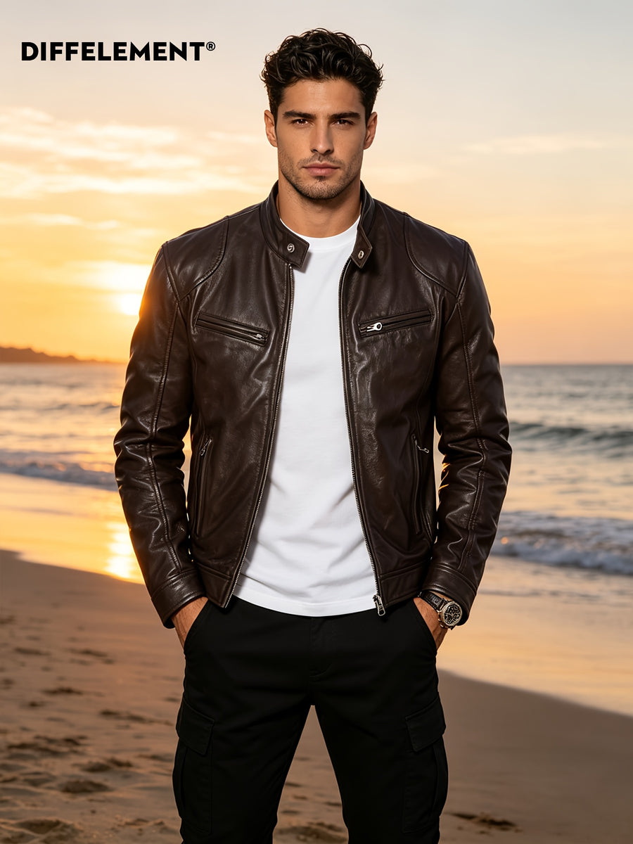 DIFFELEMENT Veste Décontractée Homme à Petit Col Montant Coupe-Vent Légère Toutes Saisons Adaptée Veste de Moto Tissu Doux et Lisse Double Fermeture Éclair Multi-Boutons Conception de Poche Fermeture Éclair Coupe Standard Veste Adaptée pour la Conduite Pl, photo 10