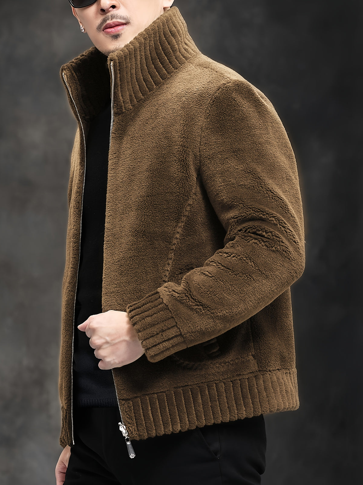 Veste en fausse fourrure pour homme, col montant, cinq coloris