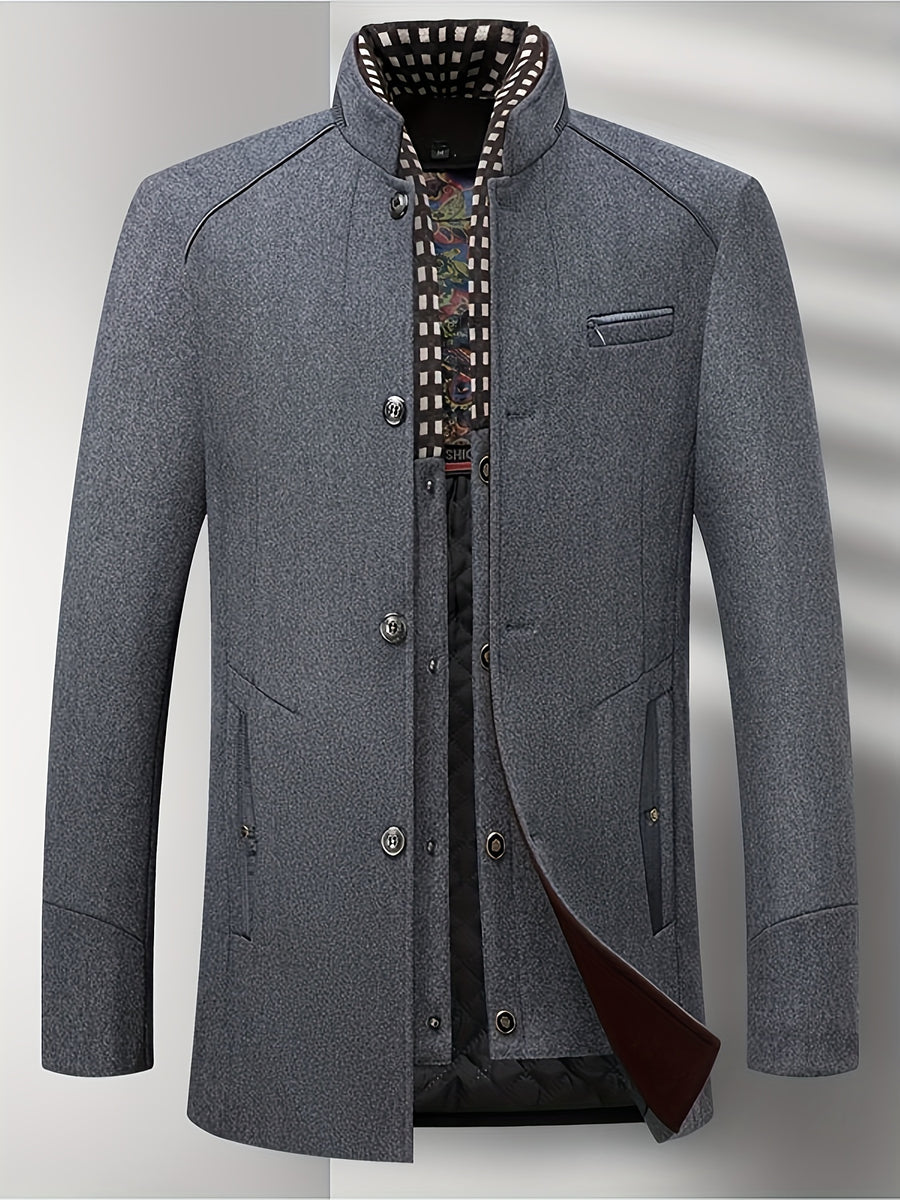 Manteau mi-long en tweed, 55 % laine, col montant, détail du vêtement
