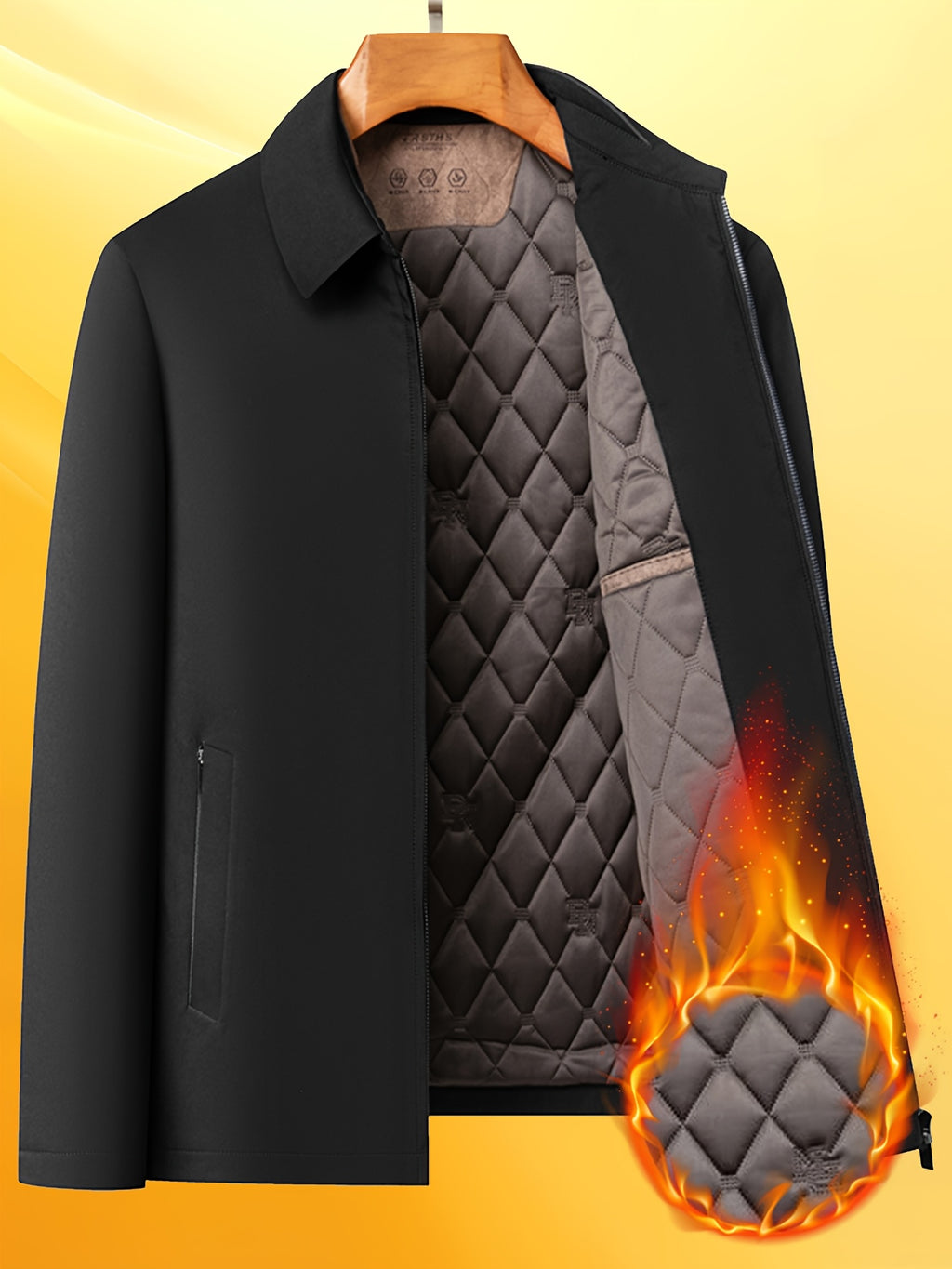 Manteau long pour homme, à revers, noir