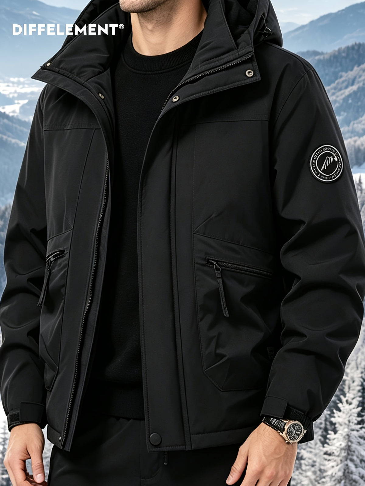 Manteau matelassé pour homme, coupe-vent, à capuche, noir