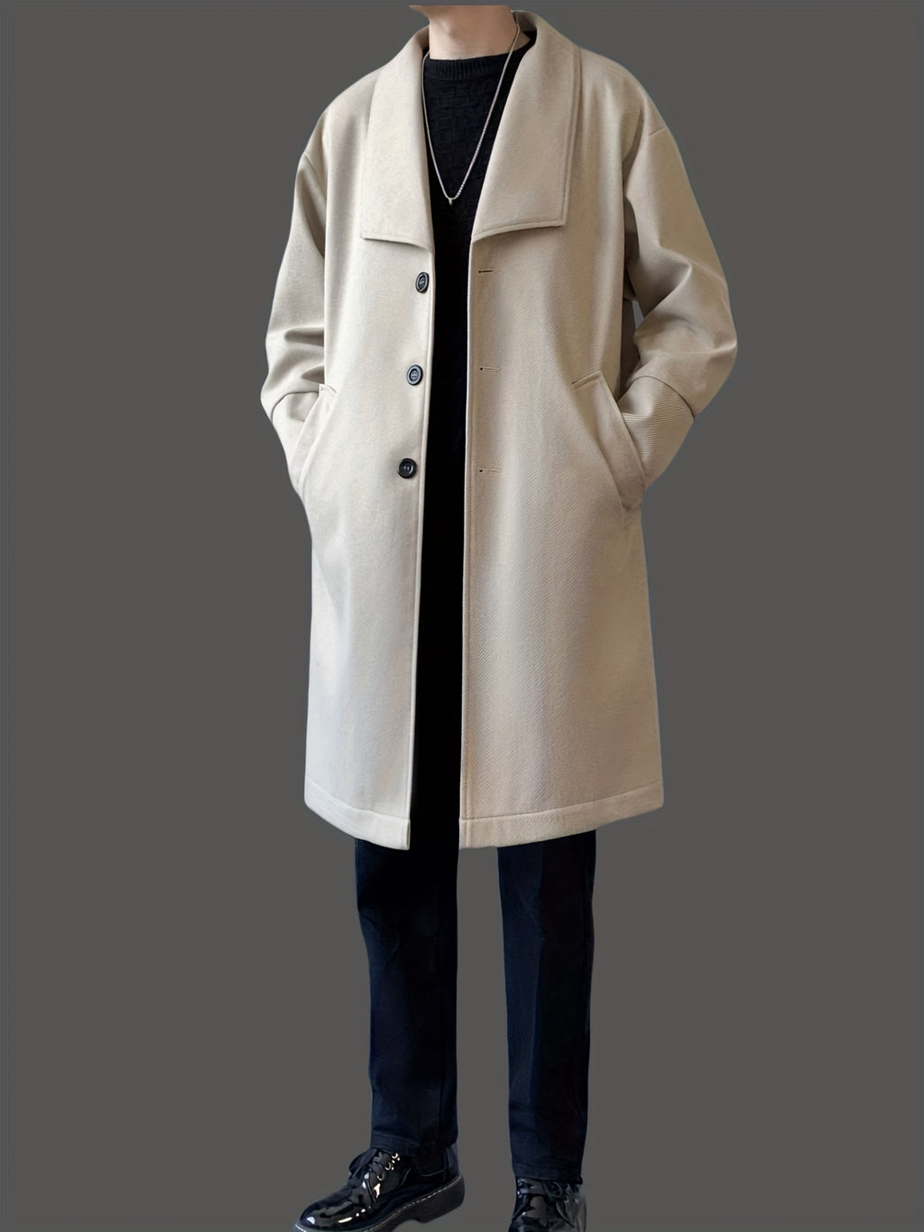 Manteau long pour homme, à revers, abricot