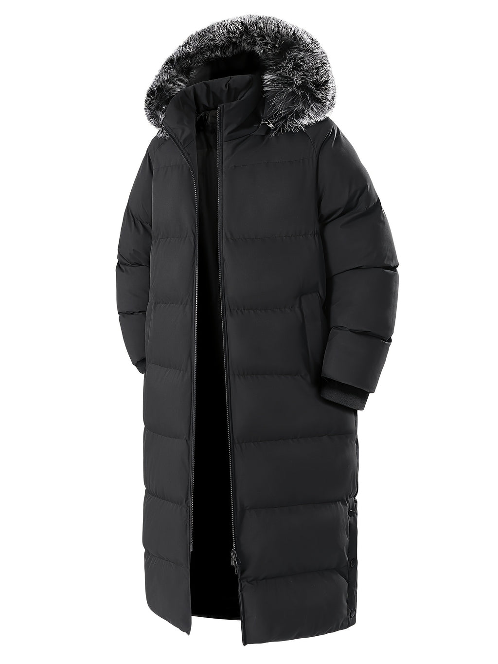 Manteau matelassé long pour homme, à capuche