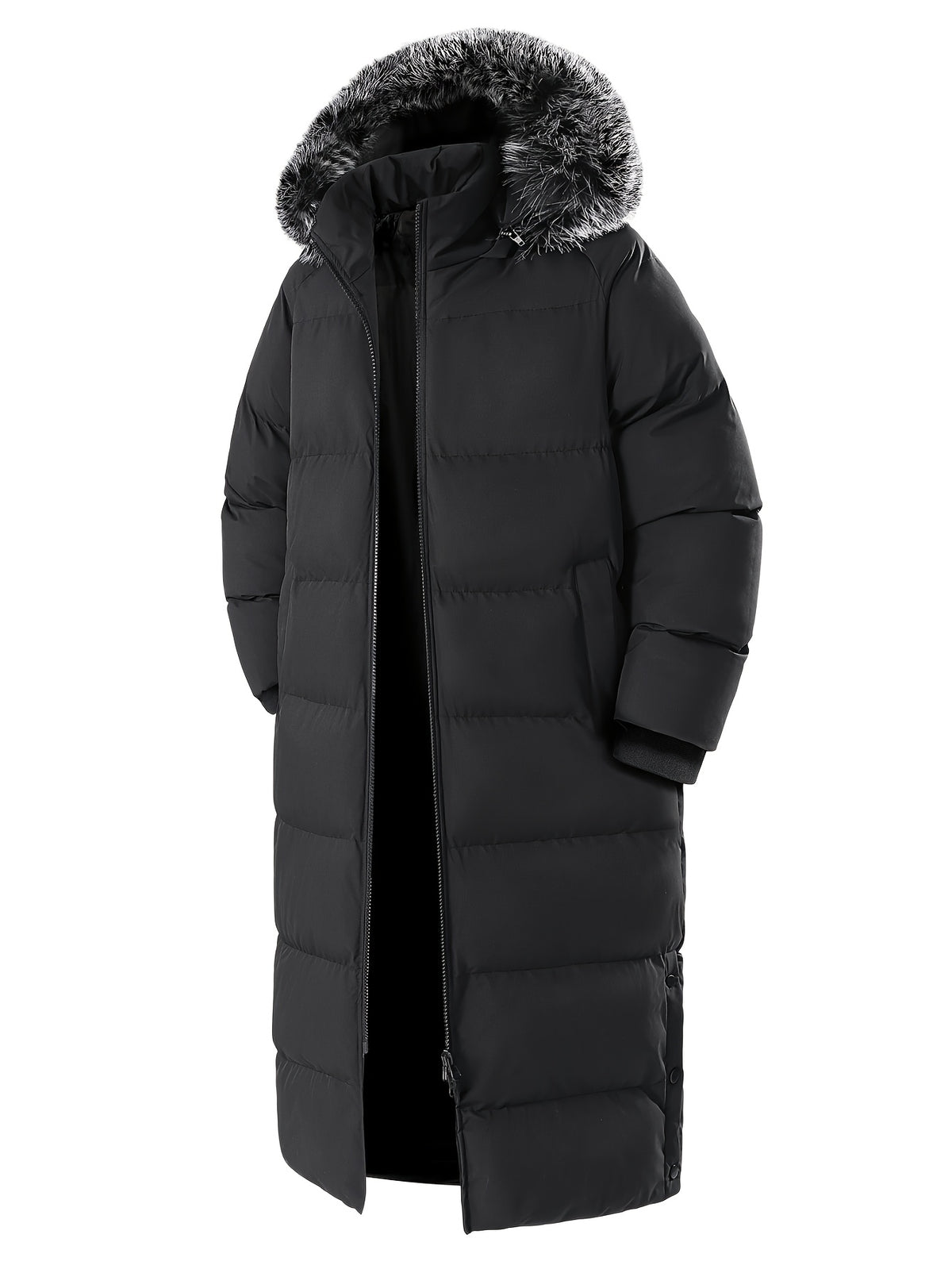 Manteau matelassé long pour homme, à capuche