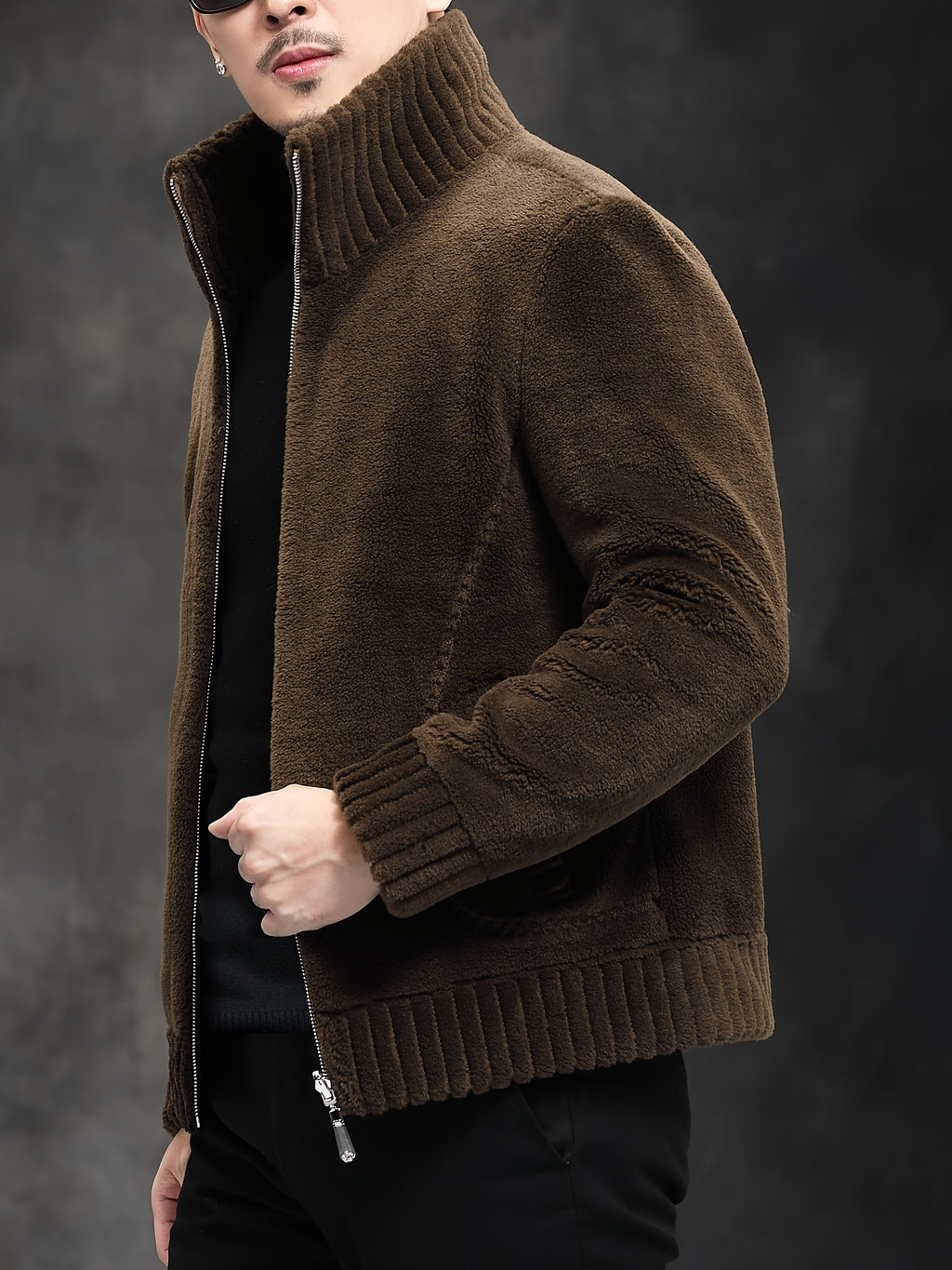 Veste en fausse fourrure pour homme, col montant, cinq coloris