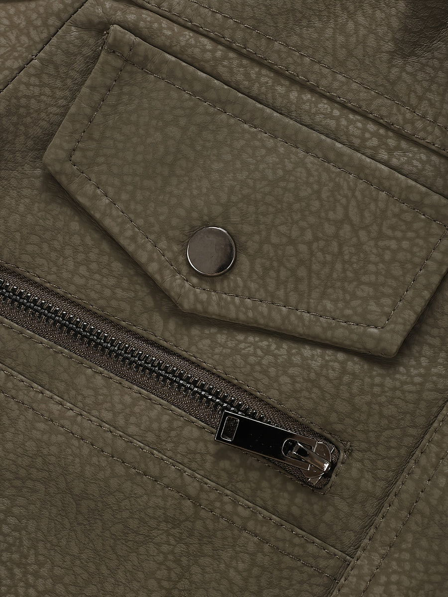 Veste de moto en PU pelucheux avec doublure à revers, doublure épaisse et chaude, tissu à texture vintage, multiples poches à fermeture éclair, coupe slim courte, tenue décontractée américaine pour la conduite et les trajets automne/hiver, vête, photo 21