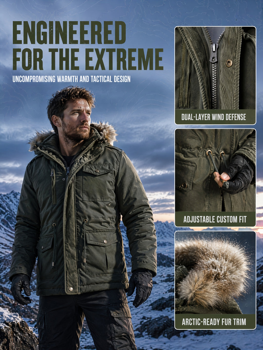 Parka mi-long pour homme, à capuche