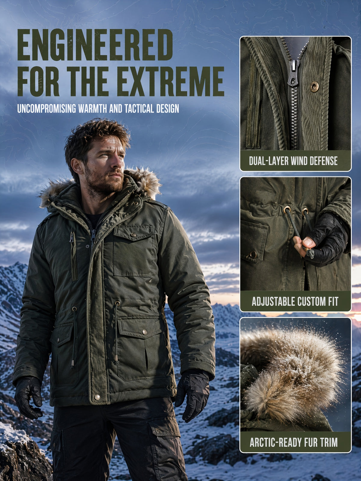 Parka mi-long pour homme, à capuche