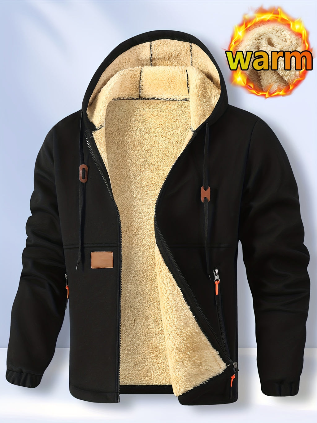 Manteau long pour homme, polaire, à capuche