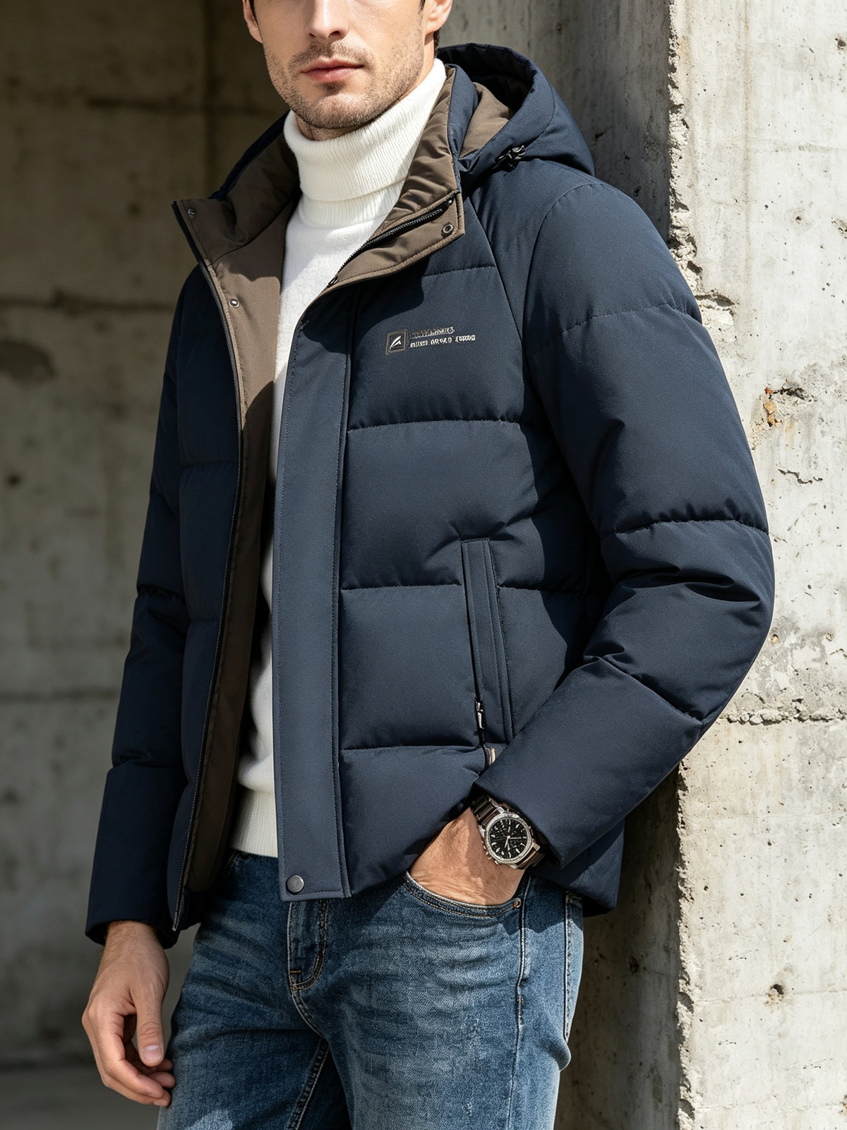 Manteau pour homme, coupe-vent, à capuche, bleu marine