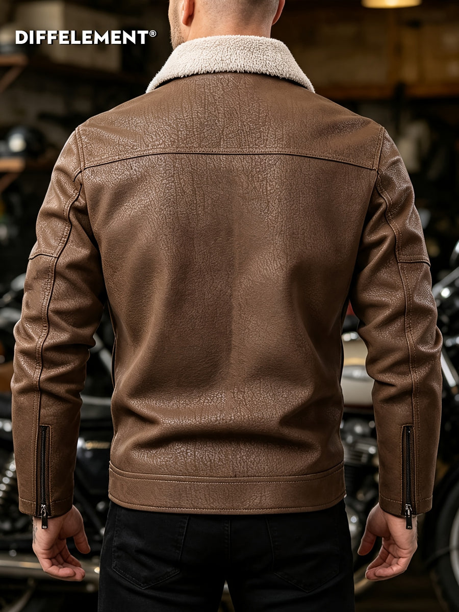 Veste de moto en PU pelucheux avec doublure à revers, doublure épaisse et chaude, tissu à texture vintage, multiples poches à fermeture éclair, coupe slim courte, tenue décontractée américaine pour la conduite et les trajets automne/hiver, vête, photo 11