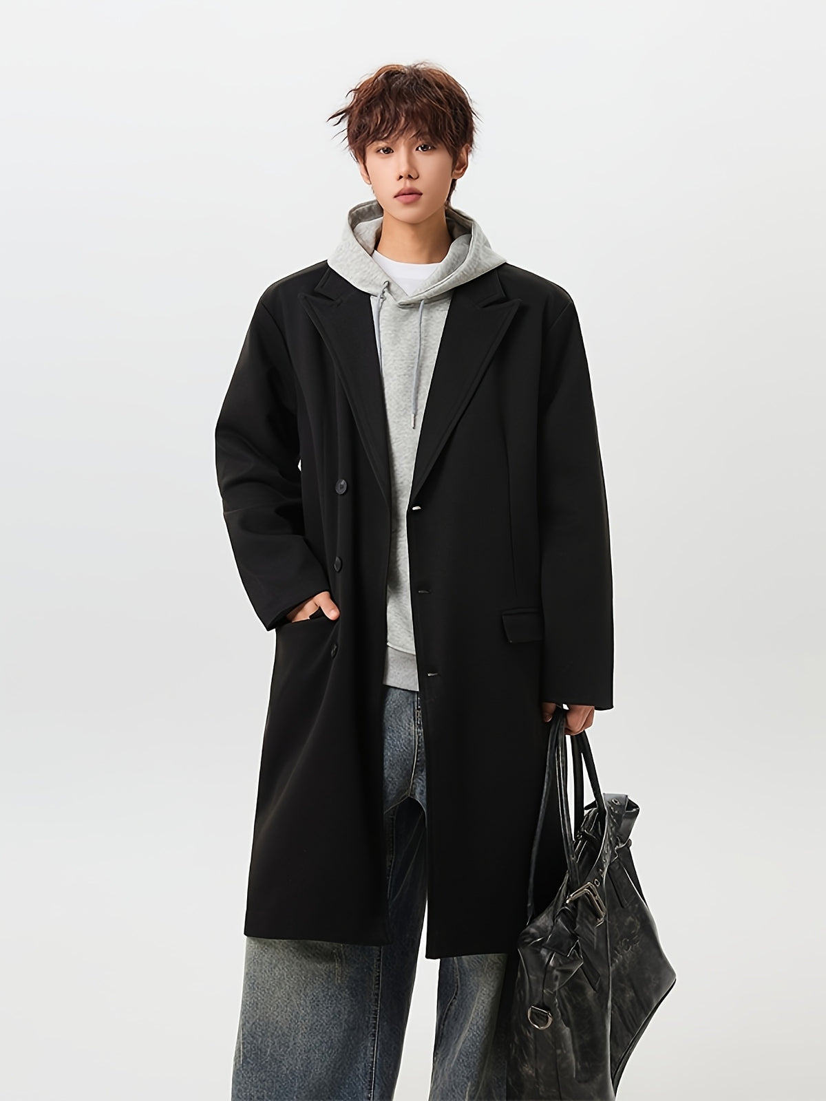 Manteau pour homme, à revers, café