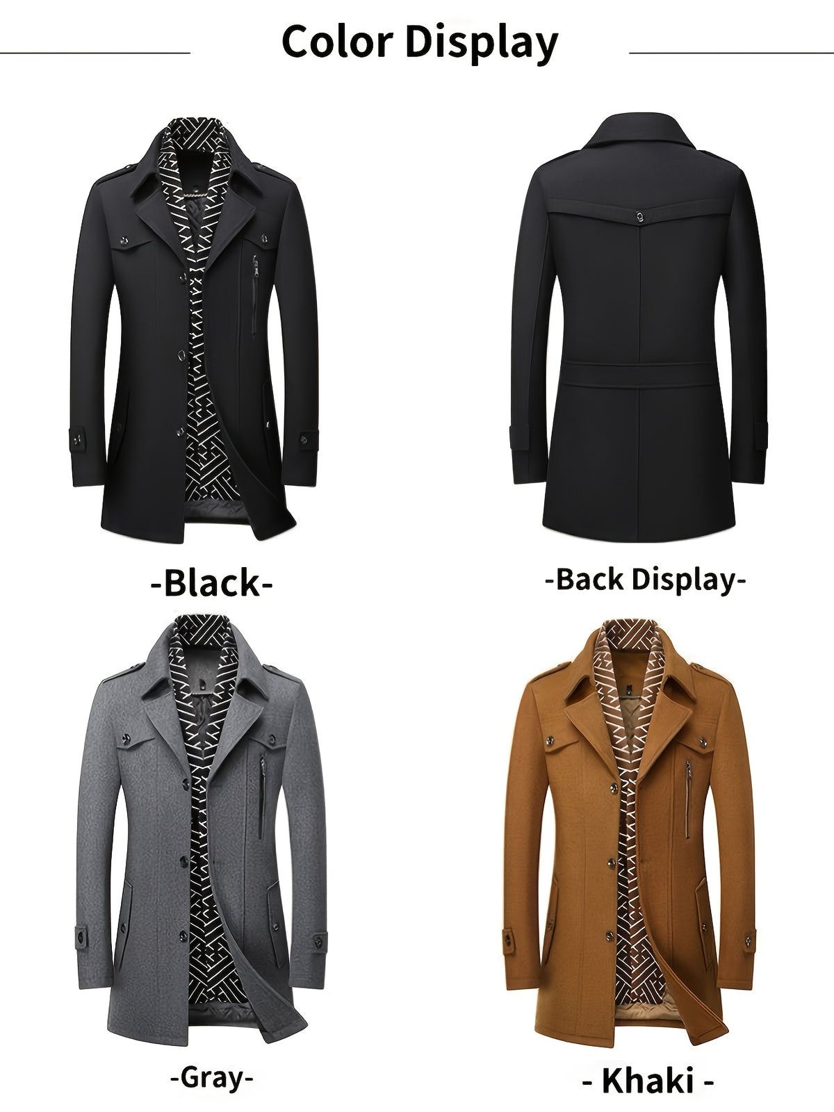 Manteau trench en tweed pour homme, 30 % laine, col écharpe détachable