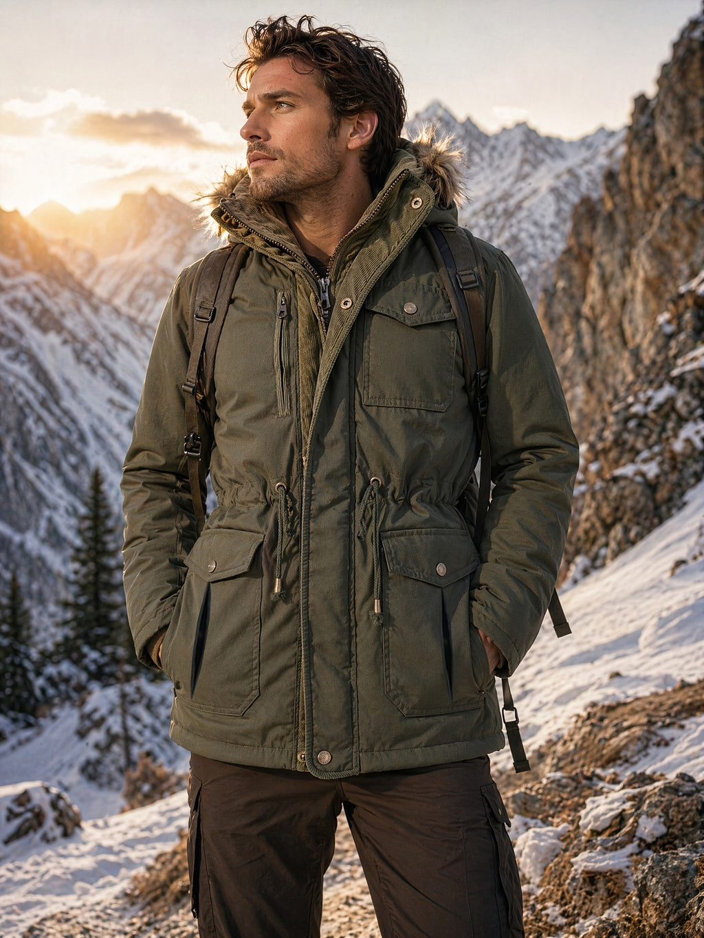 Veste pour homme, à capuche, kaki