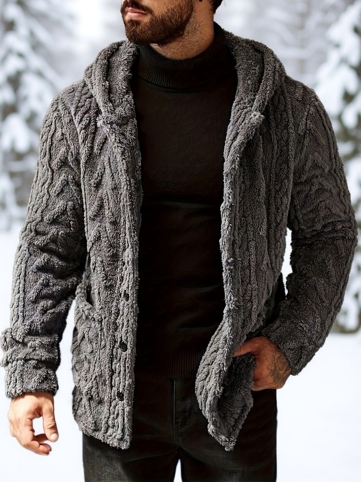 Veste en fausse fourrure pour homme, polaire, à capuche