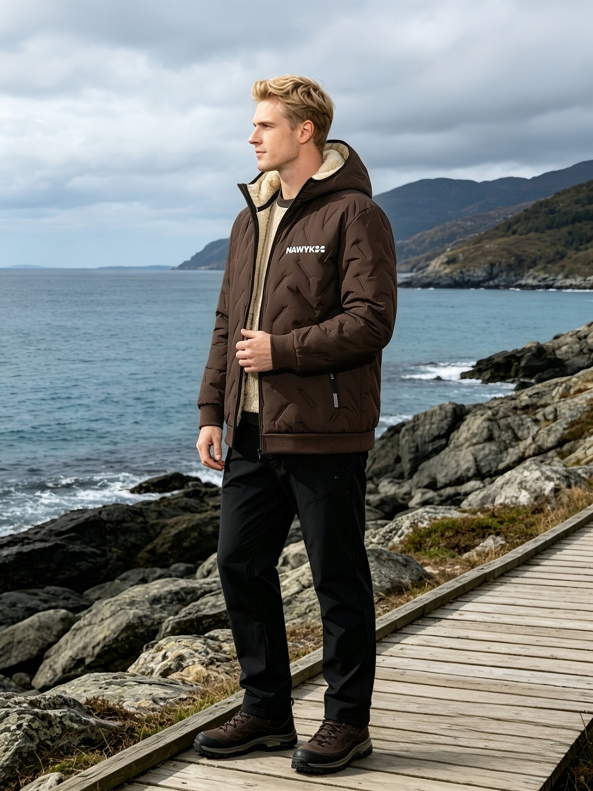 Manteau matelassé pour homme, coupe-vent, à capuche, bleu foncé