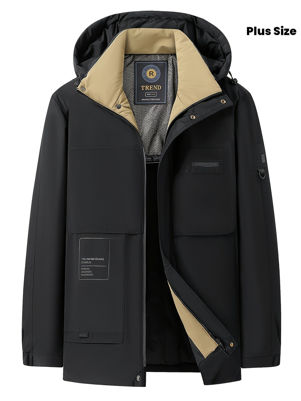 Manteau long pour homme, grandes tailles, à capuche