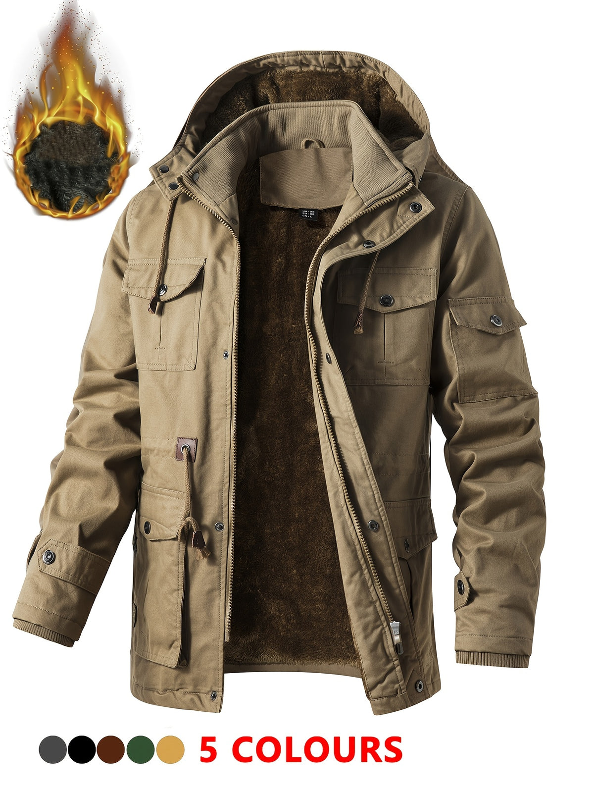 Veste mi-long pour homme, capuche amovible