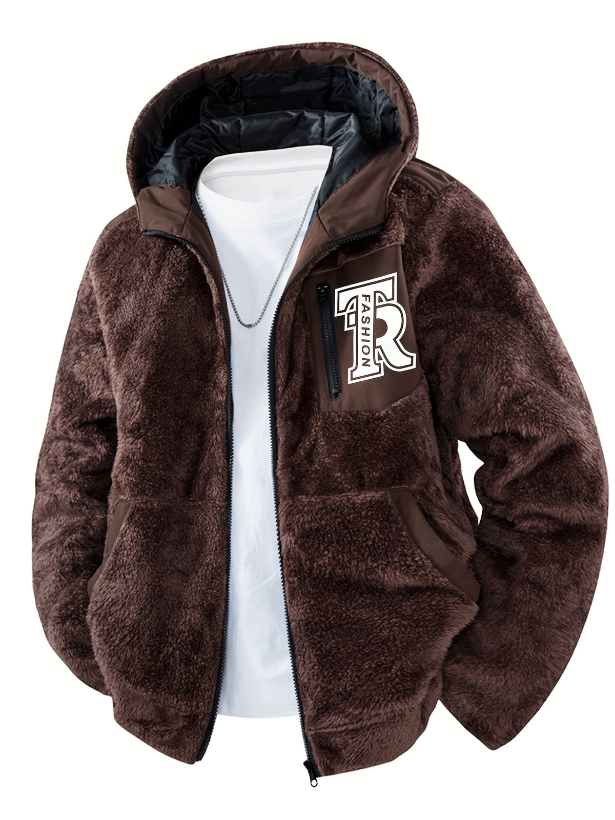 Veste pour homme, polaire, à capuche, brun jaunâtre