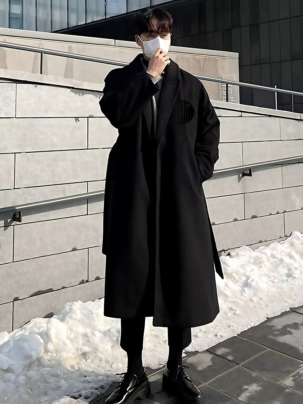 Manteau long pour homme, à rayures, à revers
