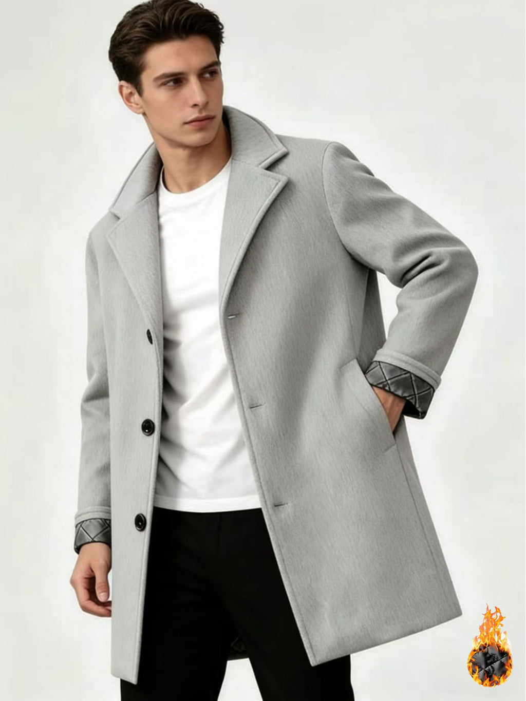 Manteau pour homme, à revers, gris foncé