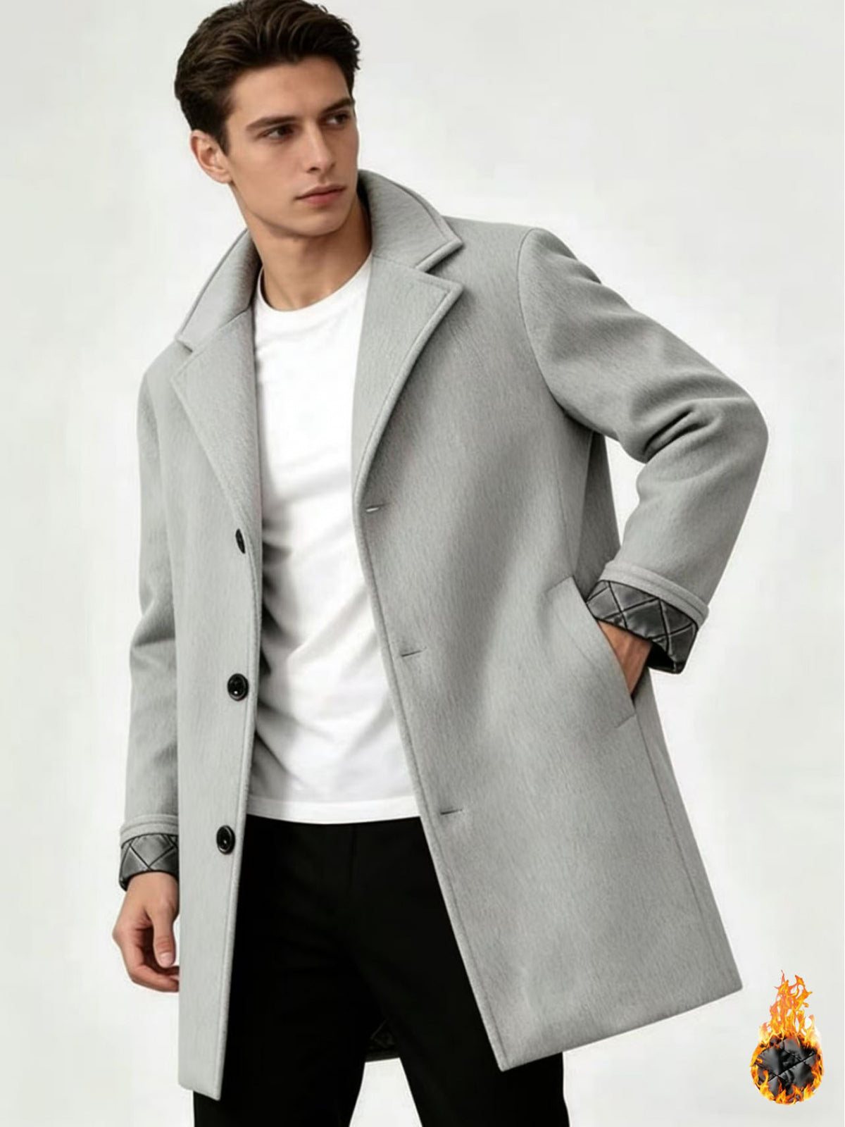 Manteau pour homme, à revers, gris foncé