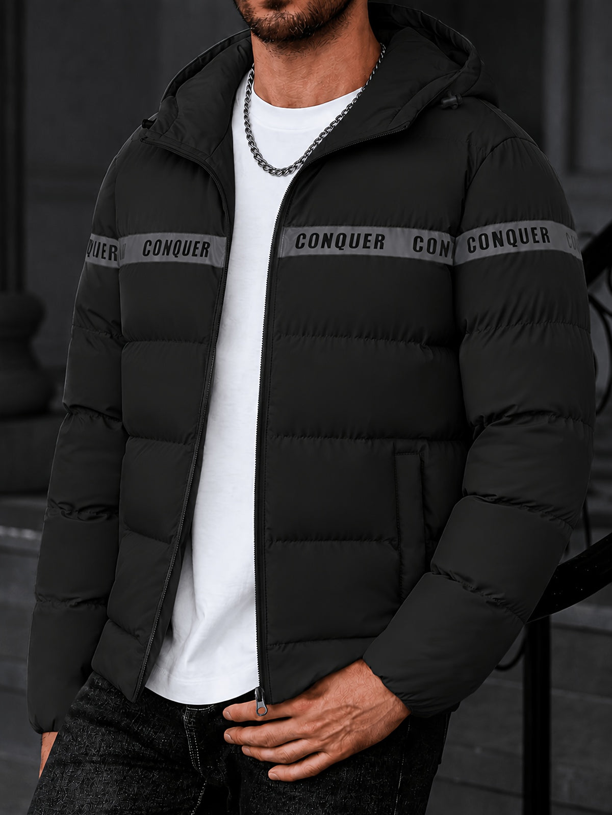 Manteau matelassé pour homme, à capuche, bleu foncé
