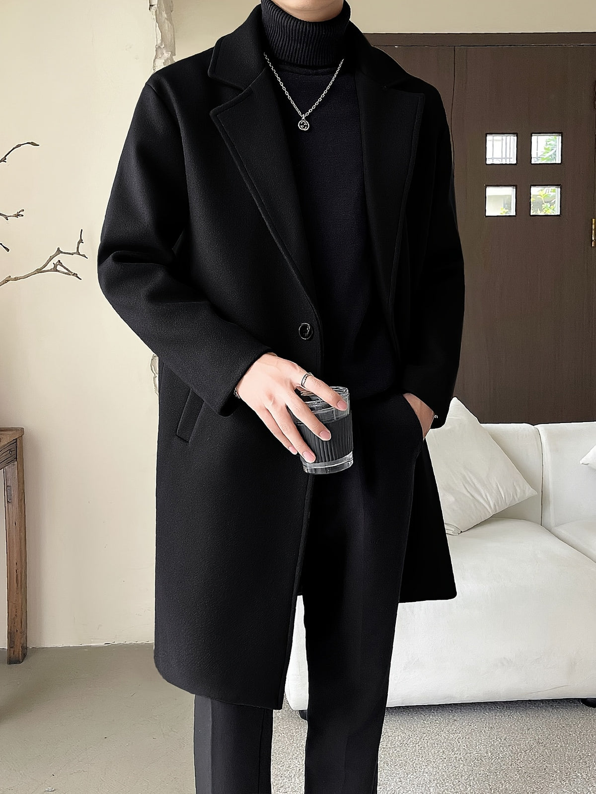 Trench mi-long pour homme, à revers, café