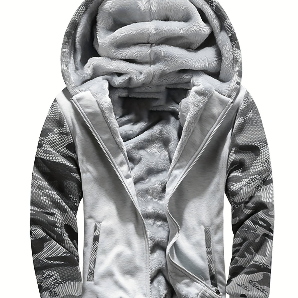 Veste, polaire, à capuche, graphite, coloris mer bleue