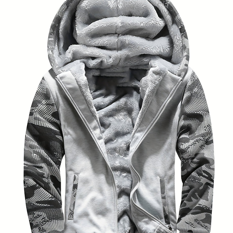 Veste, polaire, à capuche, graphite, coloris mer bleue