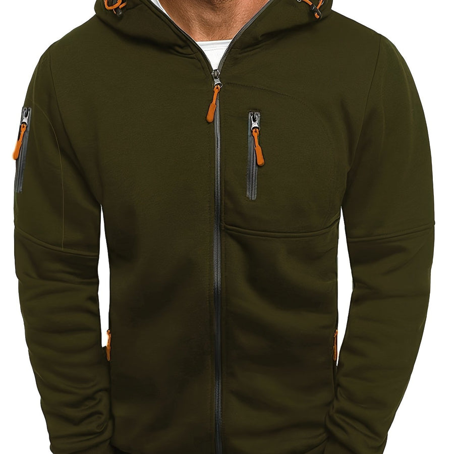 Veste longue, à capuche, coloris vert olive