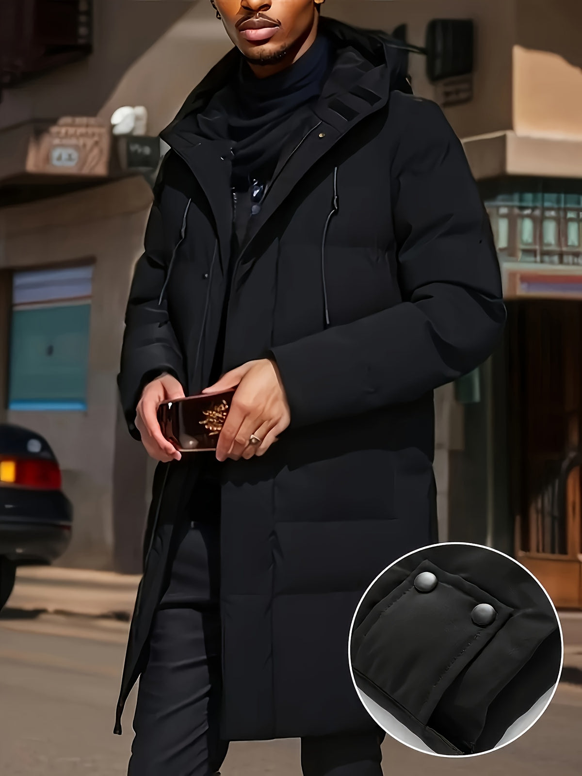Manteau pour homme, à capuche, col montant