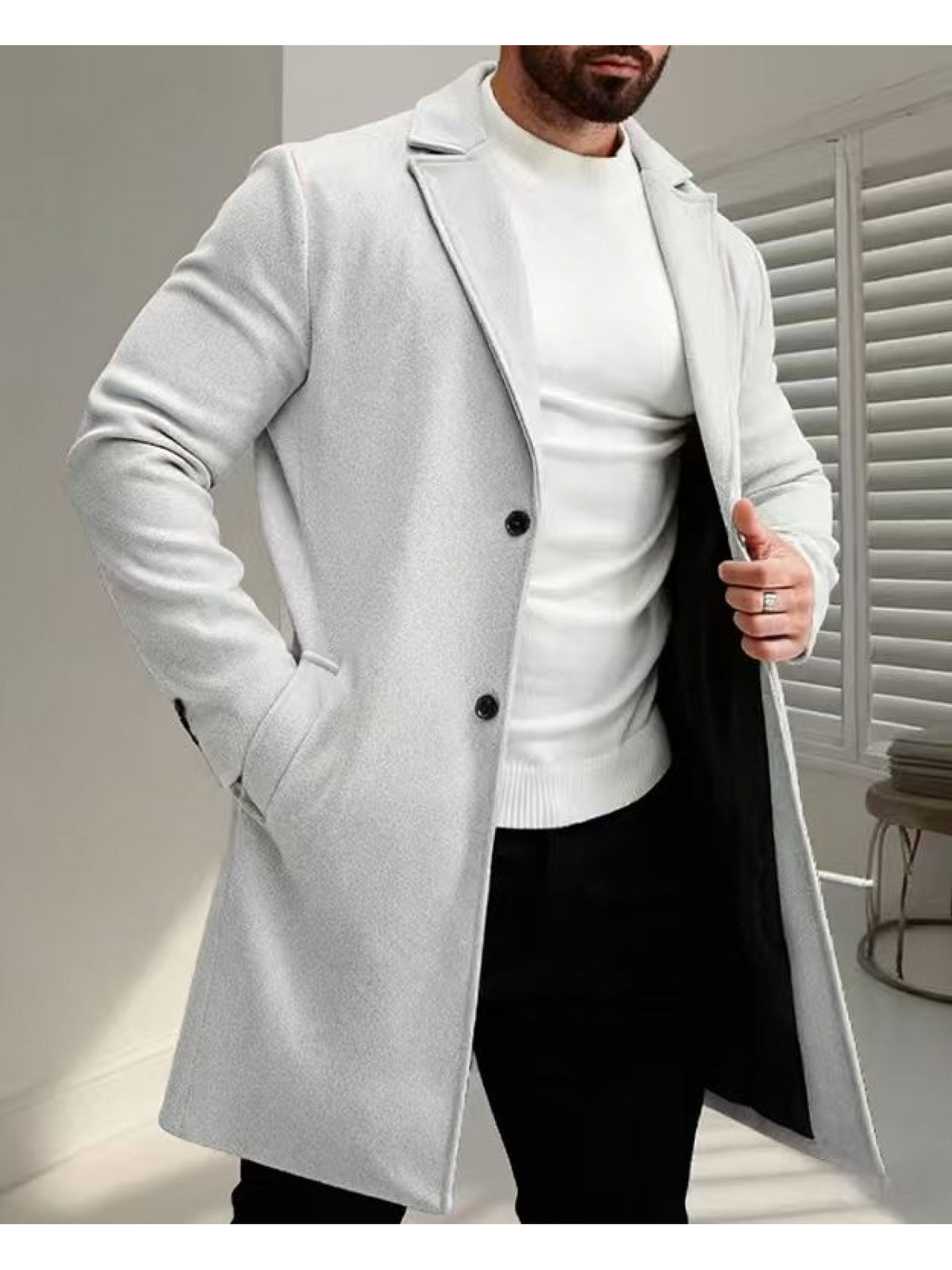 Manteau pour homme, à revers, gris clair