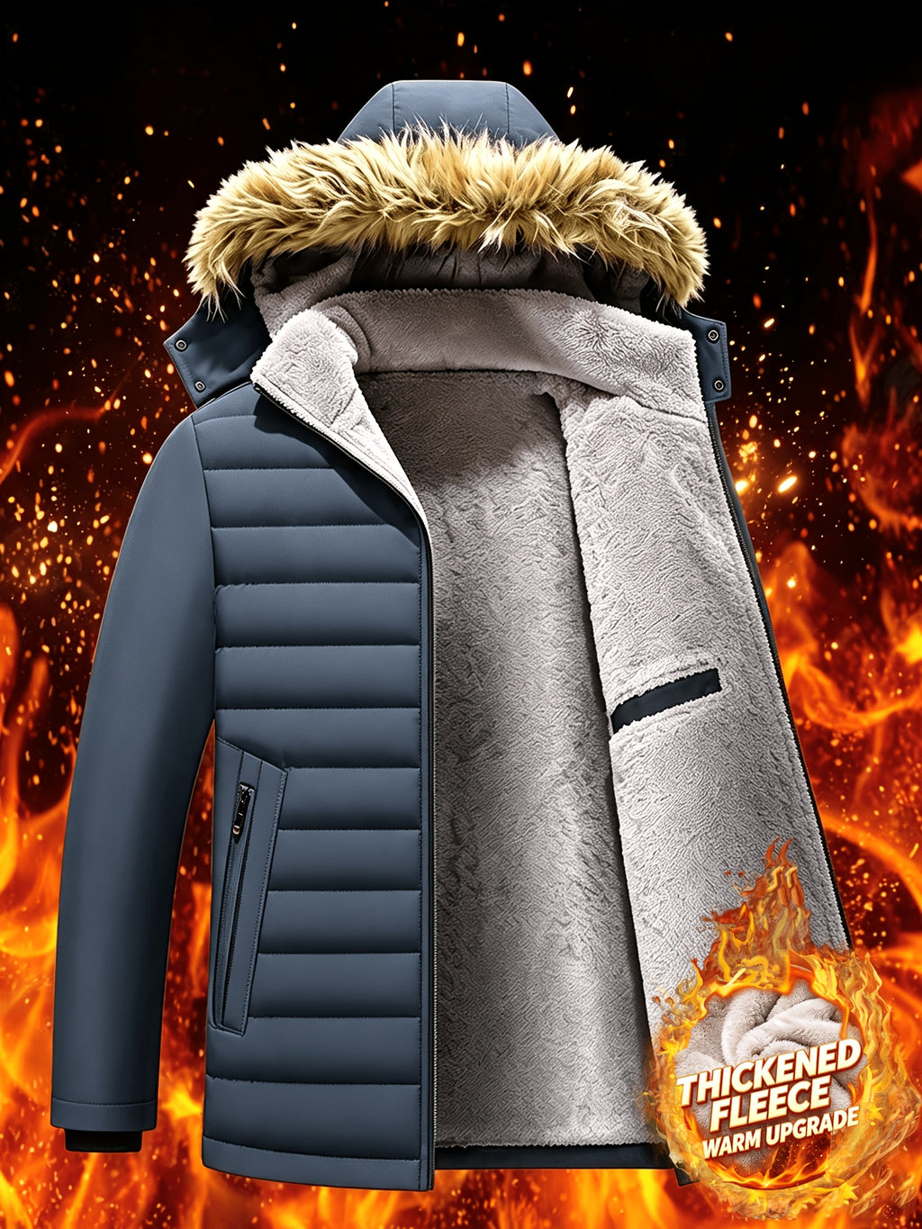 Veste en fausse fourrure pour homme, polaire, à capuche, noir