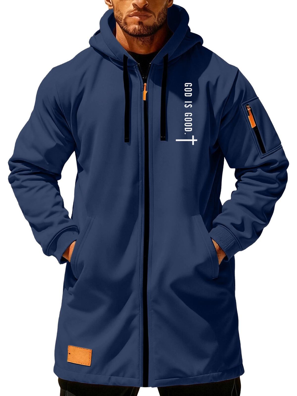 Trench pour homme, croisé, à capuche