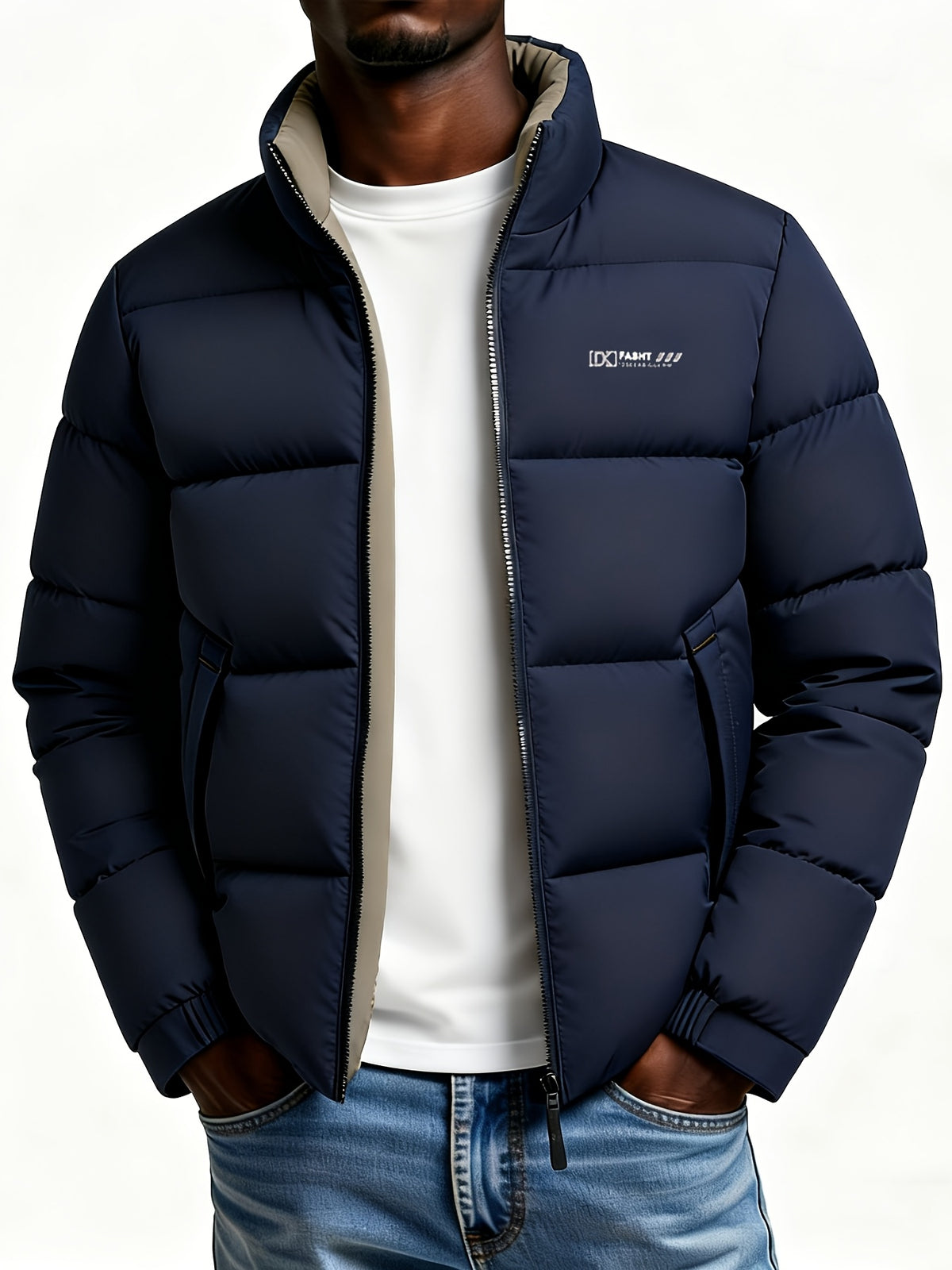 Manteau pour homme, à col montant, kaki foncé