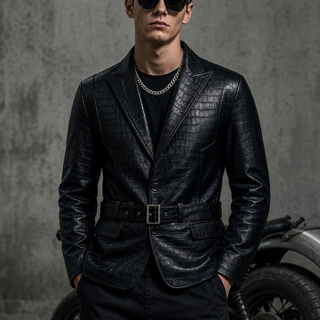 Veste long, grandes tailles, à revers, coloris métal noir