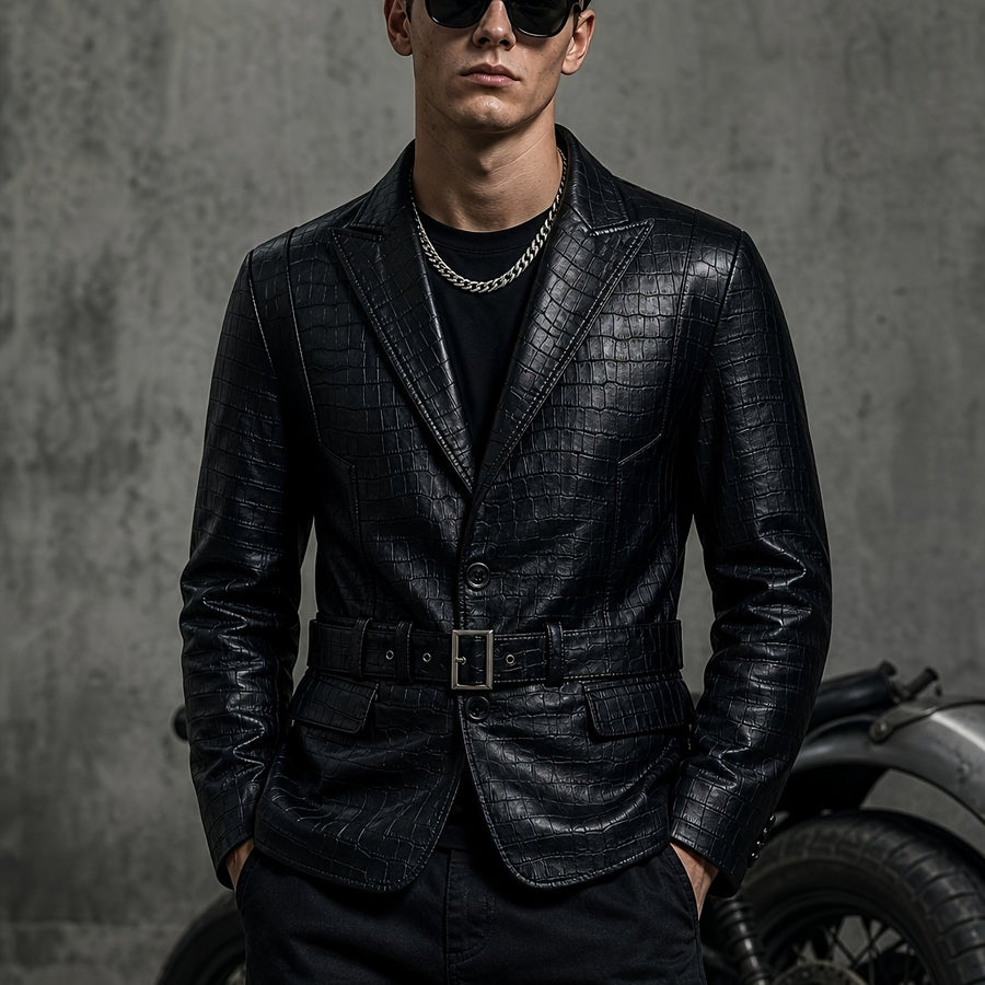 Veste long, grandes tailles, à revers, coloris métal noir