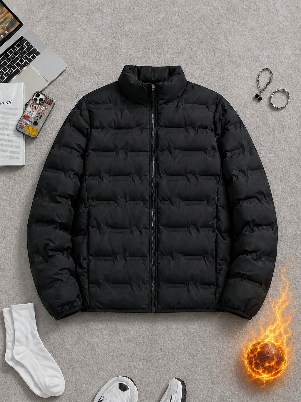 Veste pour homme, à col montant, bleu foncé